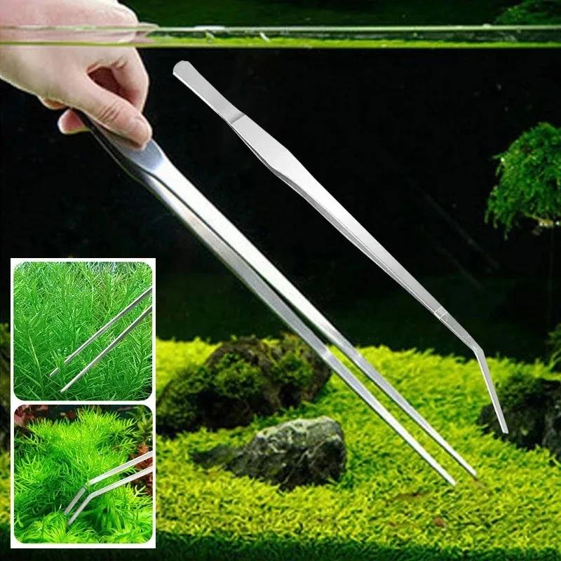 38cm Stainless Steel Aquarium Tweezers-Multipurpose Straight&Curved Forceps for Aquascape, Planting-Essential Fish Tank Tools