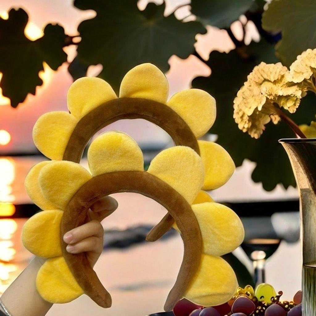 Plush Sunflower Hairhoop for Adult Teens Theme Party 3D Flower Headwear Women Face Washing Hairband Music Festival Props