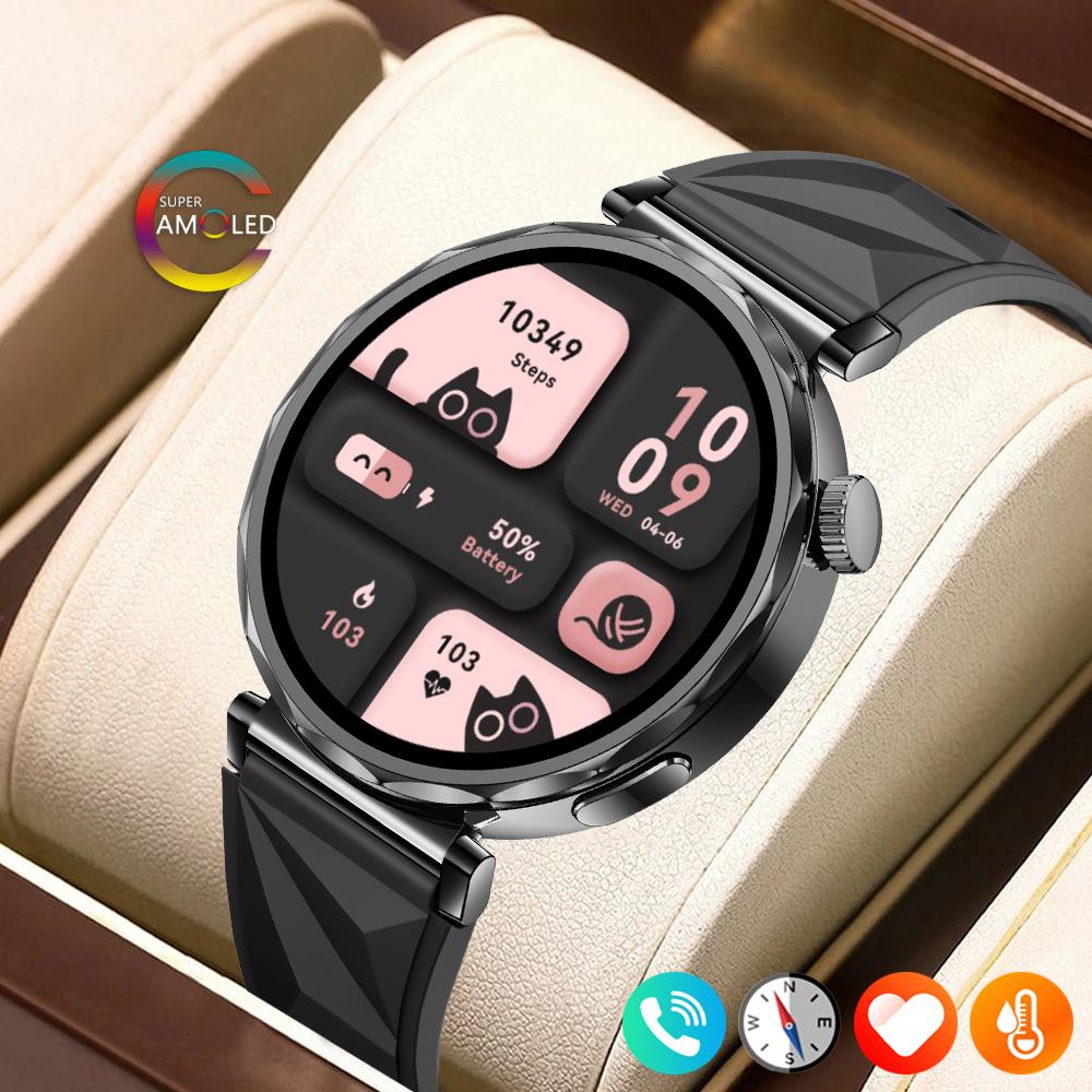 SACOSDING Amoled Screen Women Smart Watches Bluetooth Call Smartwatch Voice Assistant Heart Rate Compass Sport Watch