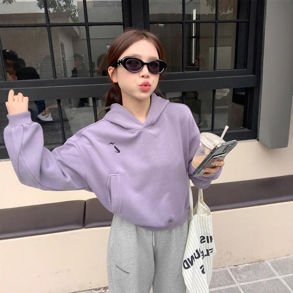 Women's Purple Hooded Sweatshirt - Thick, Warm, Loose, Versatile, Spring/Autumn 2025 Style