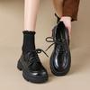 Thick-soled Loafers Female Lace-up Black Retro British Style Small Leather Shoes Soft Bottom Single Shoes Female