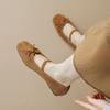 Square Head Single Shoes Women's Flat Retro One Word with Shallow Mouth Bow Ballet Shoes Soft Sole