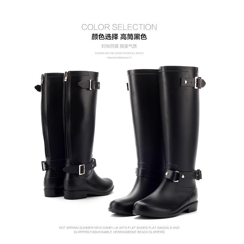 Fashion 2024 New Tall Buckle Rain Boots Women Waterproof Punk Style Zipper Tall Boots Female Shoes Work Knee High Boots Plus Size 36-41