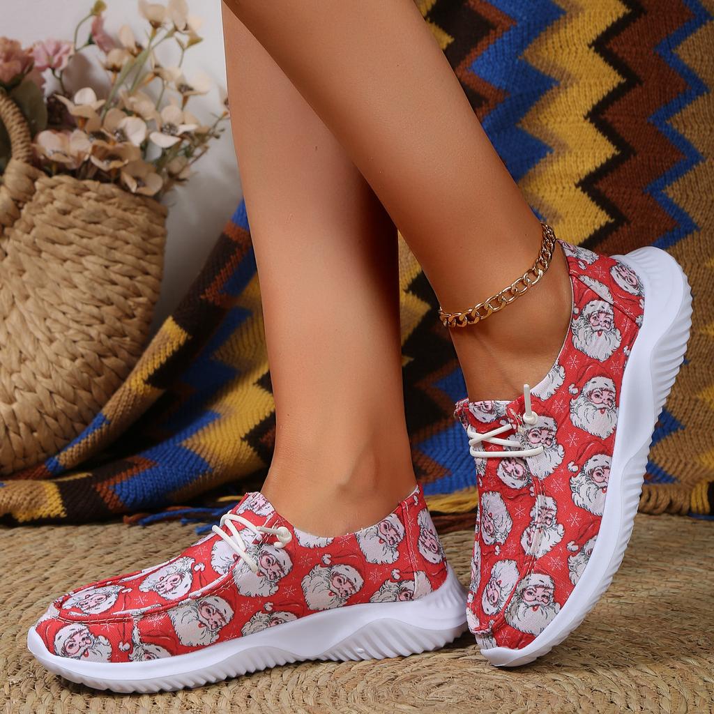 Spring and Autumn New Cartoon Printed Canvas Casual Single Shoes Women's Large Size Flat-soled Single Shoes