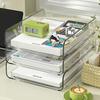 2Pcs Layered Stackable Desk Organizer Paper Tray Transparent Design Multi-Functional Storage Container Desk Accessories