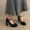 Temperament Thick Heel High Heels Women's New Spring and Autumn French Style Small Man One-word Buckle Mary Jane Single Shoes