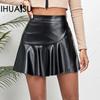 Women's High Waist Ruffle Irregular Leather Skirt Half-body Skirt Fashion Sexy Spice PU Short Skirt