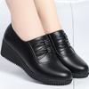 Black Soft Leather Thin Work Shoes Women's Single Wedge Heel Non-slip Soft Leather High Heel Casual Shoes Can Be Worn To Work