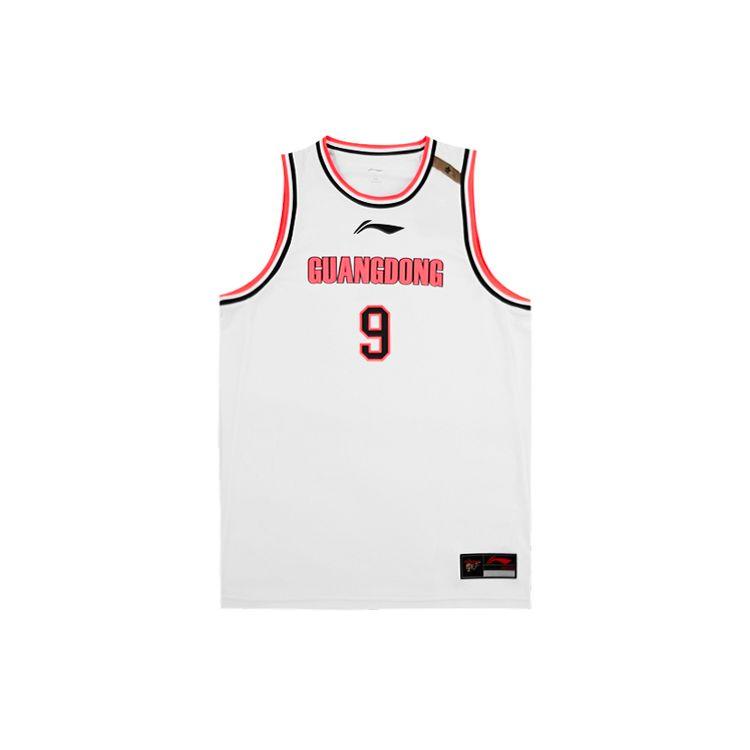 Li-Ning CBA Quick-Dry Fan Edition Basketball Vest 2021-2022 Season, Guangdong Team, Yi Jianlian No. 9 Home Men Tops White AAYR445-1