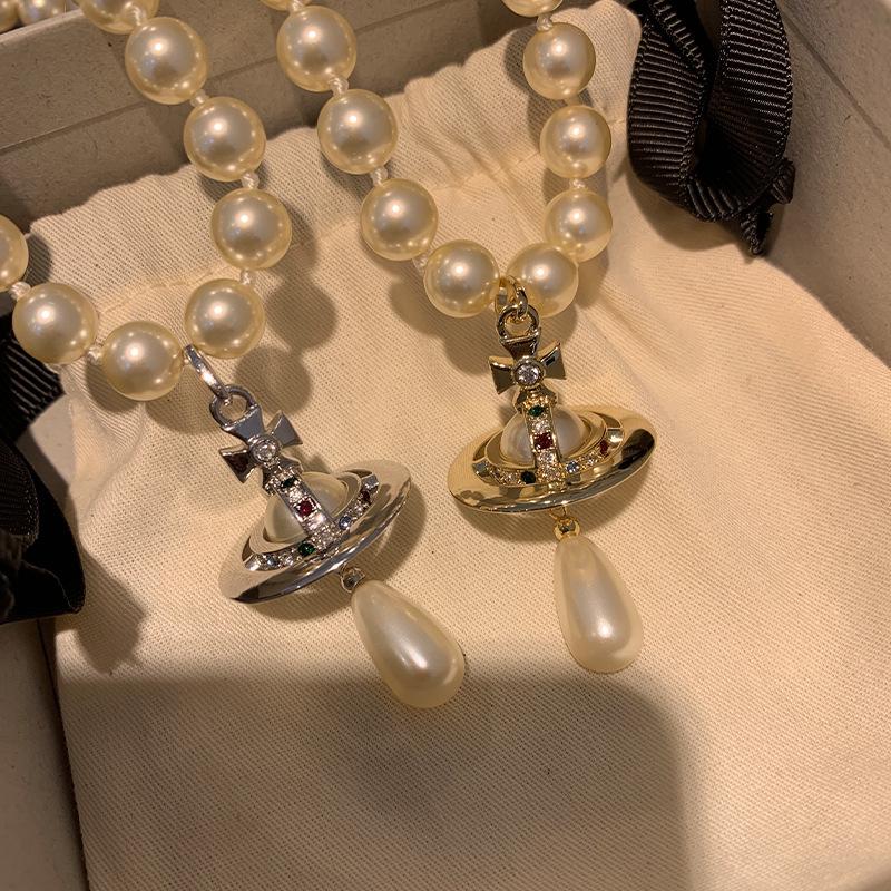 NANA Vivian Queen Mother Saturn Pearl Necklace - Retro Punk Style for Women