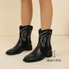 2024 Новые модные однотонные популярные женские ботинки с заостренной молнией сзади, короткие весенние ботинки-трубы в стиле вестерн