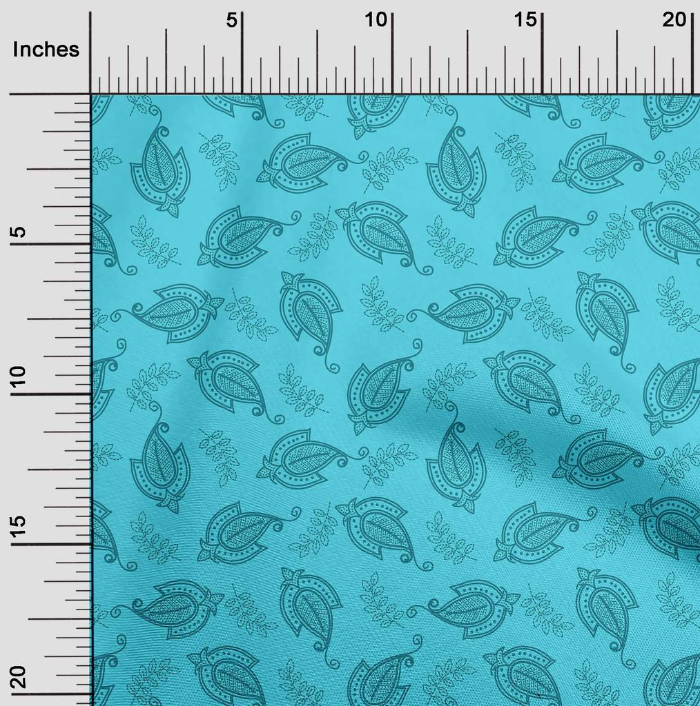 oneOone Cotton Cambric Turquoise Blue Fabric Asian Paisley Sewing Material Print Fabric By The Yard 42 Inch