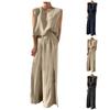 Fashion Women's Casual Sleeveless Pullover Cotton Linen Wide Leg Pants Solid Color Suit