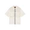 Solid Color 3D Pocket Zip Short Sleeve Shirt Men Tops White DX9650-113