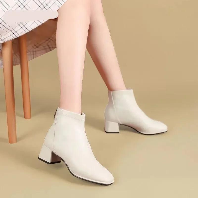 Women's Ankle Boots Beige Booties Elegant Female Short Shoes Winter 2024 On Promotion New In Large Size Warm Footwear Spring Hot
