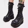 Fashion Brand Design Ladies High Platform Boots Big Size Rivet Goth High Heels Boots Women Cosplay Wedges Punk Shoes Woman Gothic Shoes