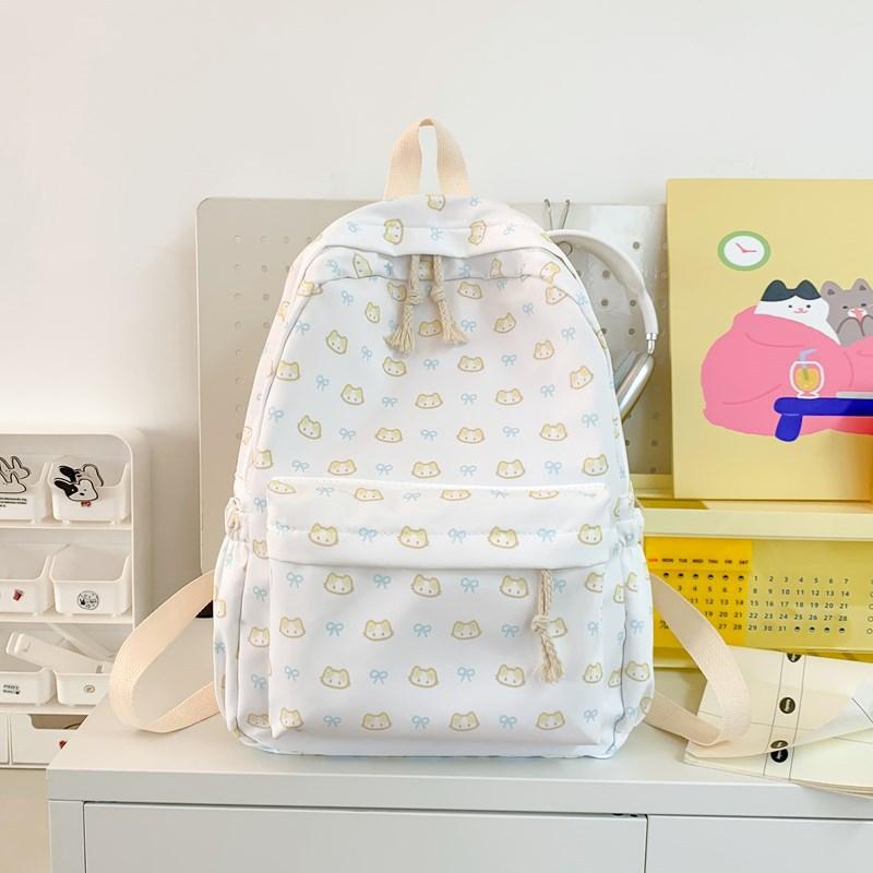 New Cute Flower Backpack Cartoon Kitten Student Schoolbag Simple Casual Junior High School Backpack