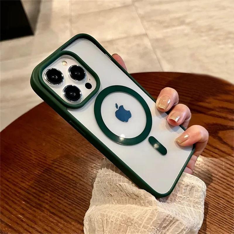 Luxury Magsafe Transparent Case For iPhone 15 14 13 12 11 Pro X XS XR Max Mini 7 8 Plus SE 2022 Magnetic Wireless Charge Cover