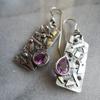 Vintage Carved Amethyst Stone Asymmetrical Earrings Antique Silver Celebrity Earrings