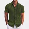 Summer Men's Solid Color Loose Comfortable Vertical Stripe Short Sleeved Shirt