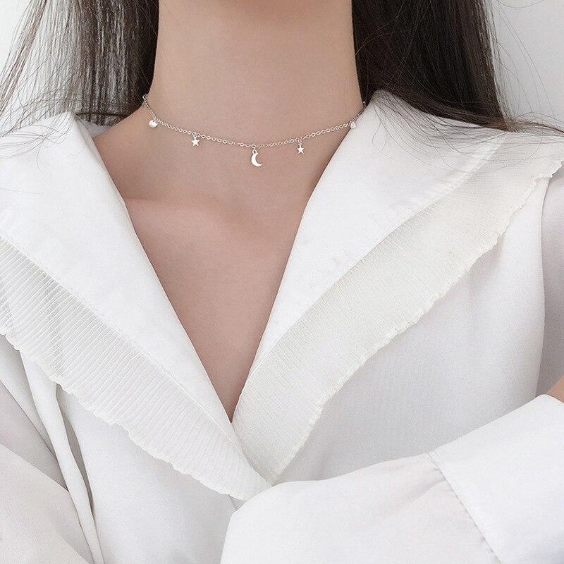Ожерелье из стерлингового серебра 925 пробы с лунной звездой для женщин, цепочка на ключицу, милые украшения, подарки на вечеринку