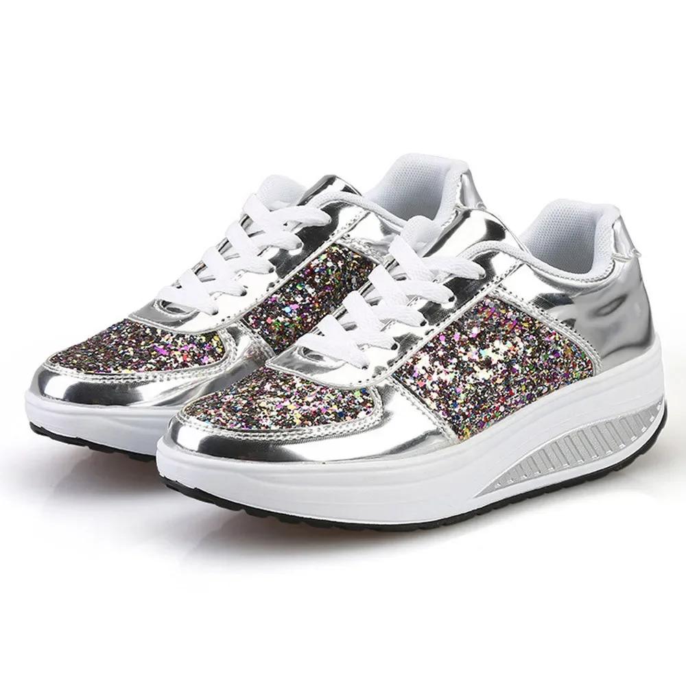 Fashion Women's Sneakers Casual Ladies WedgesSneakers Sequins Shake Shoes Fashion Walking Girls Sport Soft