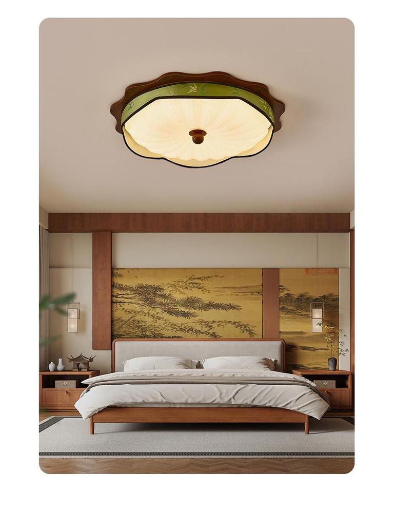 Walnut Retro Wabi-Sabi Chinese Ceiling Light: Full Spectrum Eye Protection for Master Bedroom