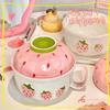 Kawaii Strawberry Ramen Bowl With Lid Ceramics Cute Fruit Soup Salad Instant Noodles Large Bowl Home Kitchen Tableware 700ml