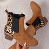 Fashion Leopard Print Chelsea Ankle Boots for Women Faux Suede Patchwork Chunky Heel Booties Woman Plus Size Fashion Short Botas Mujer