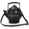 Vintage Funny Teapot Shaped Handbag Women Crossbody Stone Pattern Leather Single Shoulder Bags Gothic Personality Black