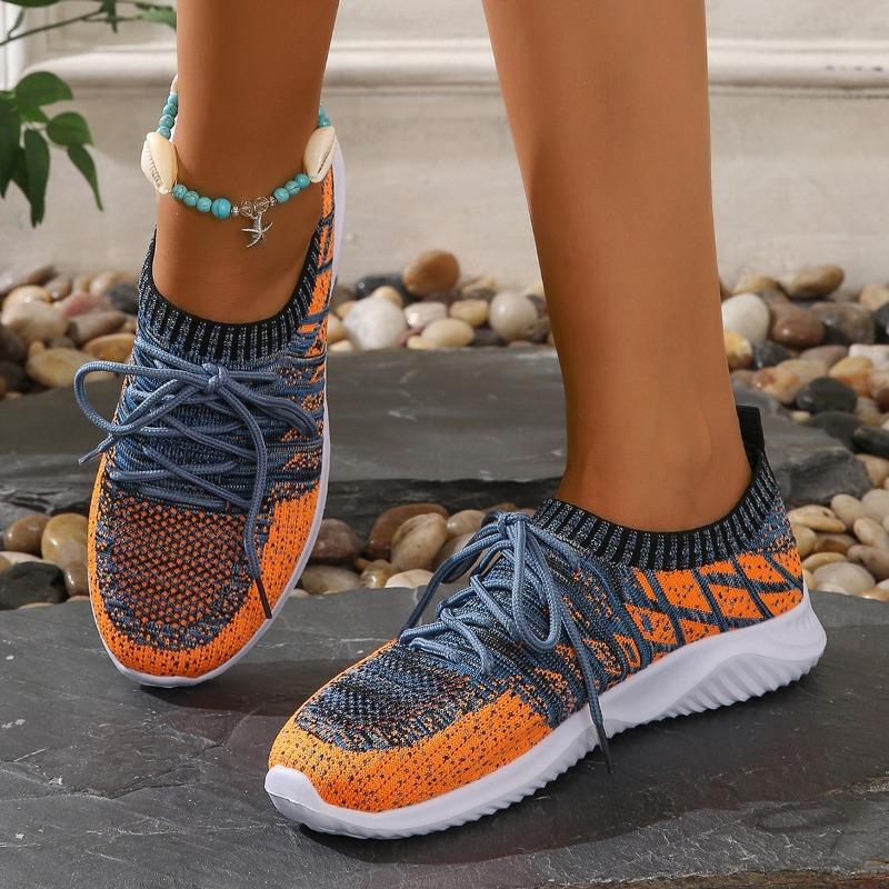 Breathable Knitting Platform Sneakers Women Fashion Mix Color Non-Slip Sports Ladies Comfortable Slip-On Flat Heel Casual Shoes
