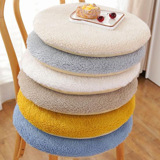 Fleece Round Chair Cushion Plush Faux Lambswool Seat Pad with Zip Winter