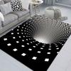 Trap Effect Vortex Illusion Rug Bottomless Hole Carpet Geometric Black White Grid Bedroom Living Room Anti Slip Floor Mats