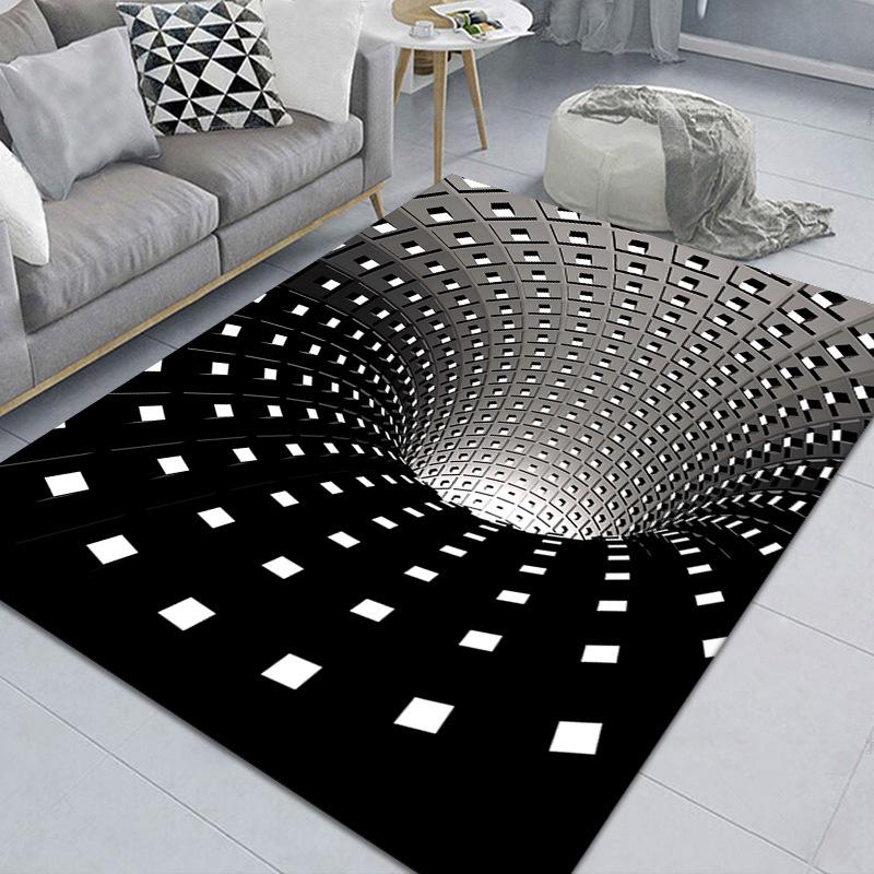 Trap Effect Vortex Illusion Rug Bottomless Hole Carpet Geometric Black White Grid Bedroom Living Room Anti Slip Floor Mats