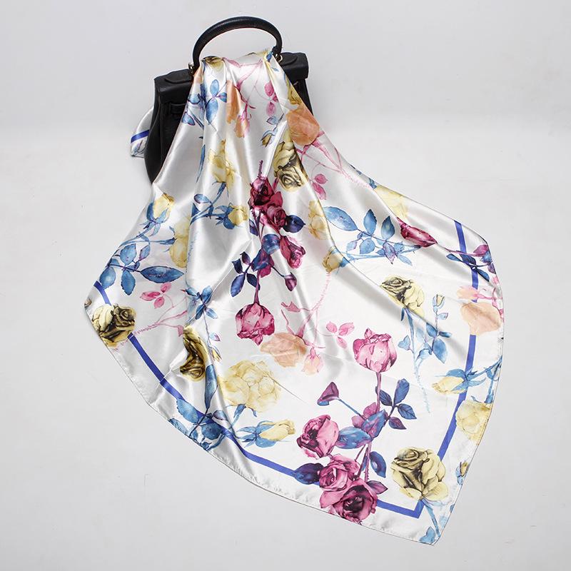 19 New Silk Printed Scarves Women'S 90Cm Satin Square Scarf