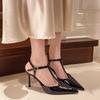 Summer New Fashion High Heels Women's Thin Heel Pointed Toe Covering Head Back Empty Sandals Sexy French Single Shoes