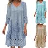 New Solid Color Lace Dress Spring Summer Women Fashion V-neck Button Loose Office Casual Dresses Female Holiday Robe Femme