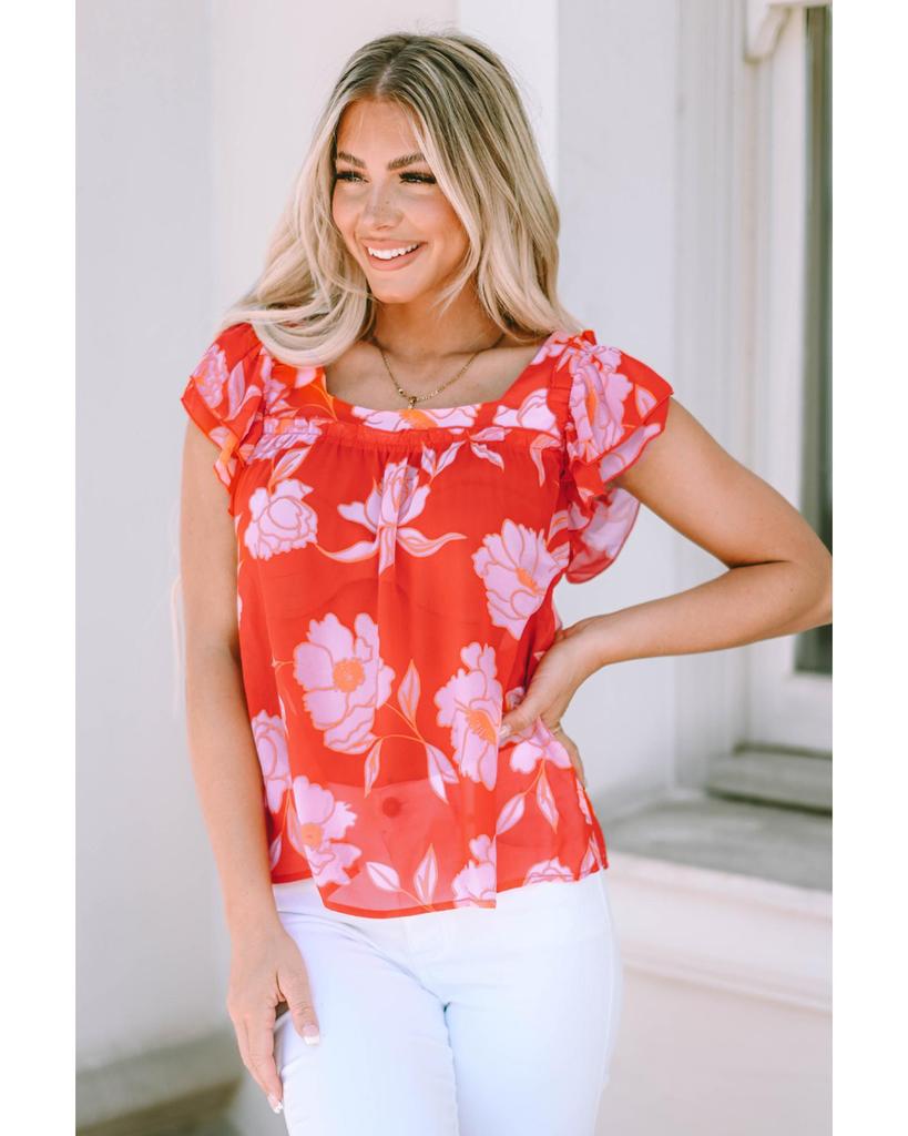 Azura Exchange Ruffle Sleeve Floral Blouse