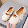 New Girl Princess Leather Shoes Chic Versatile Soft Elegant Fashion Lace Bowknot Beading Kid Loafers Wedding Slip-on Mary Janes