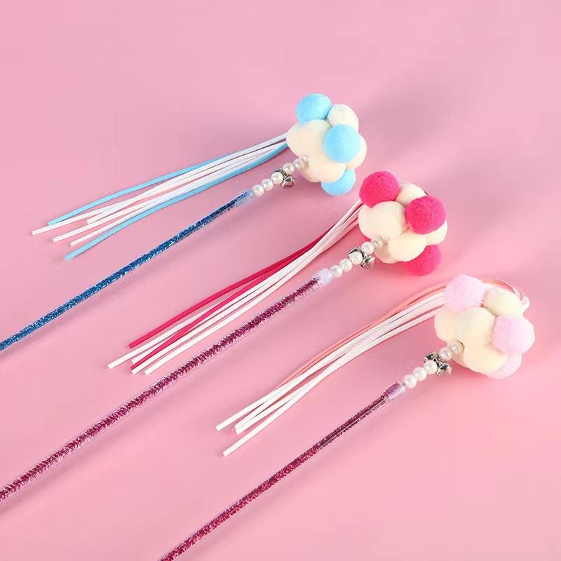 Cute Pet Cat Toys Fairy Funny Cat Stick Feather Ribbon Bite-resistant Funny Cat Stick with Bell Toy Cat Toy Cat Dancer Wand