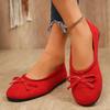 Round Toe Retro Woman Shoes Red Suede Casual Flat Shoes Fashion Shallow Slip On Ladies Elegant Ballerinas Shoes Soft Sole Flats