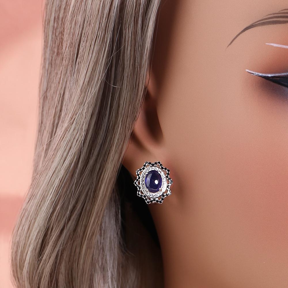 925 Sterling Silver Earrings Natural Filled Blue Sapphire Real Gemstones Light Luxury Fine Jewelry for Women's Valentines Gifts