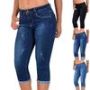 Women's Fashion Slim Jeans Cuffed Stretch Jeans Plus Size Cropped Pants