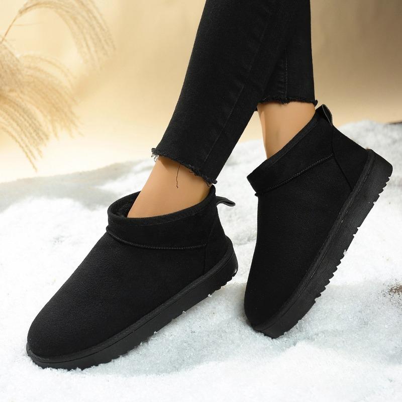 New Fleece and Thickened Short-leg Snow Boots for Women, Thick-soled Warm Round-toe Cotton Shoes
