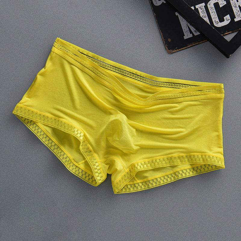 1PC Soft Solid Color Ice Silk Translucent Men's Underwear Male Shorts Breathable