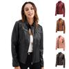 Women's Casual Leather Jacket Stand Collar Slim Fit European and American Style Spring and Autumn Solid Color Women's Leather Jacket