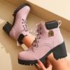 Size 35-42 Women Autumn Winter Platform High Quality Lace-Up 7.5cm High Heels Shoes Fashion Sexy Pink Short Boots Botas De Mujer