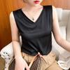 Women's Spring and Summer Solid Color V-neck Loose Casual Camisole Undershirt Sleeveless Satin Bottoming Tops