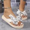 Women's Fashion Trend, Anti Slip and Wear-resistant Diamond Inlaid Bow Tie, Flat Heel Flip Flop