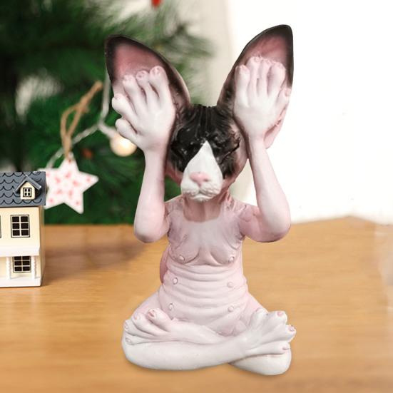 Yousheng Meditation Cat Figurine Resin Buddha Hairless Cat Ornaments Sit In Meditation Zen Cat Sculpture Home Decor Gift for Meditation Enthusiasts
